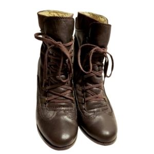 Buffalo London Leather Lace Up Heel Boots Brown Sz US 9 EU 40